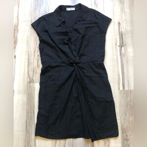 Mango Black Twist-Front Midi Linen Dress